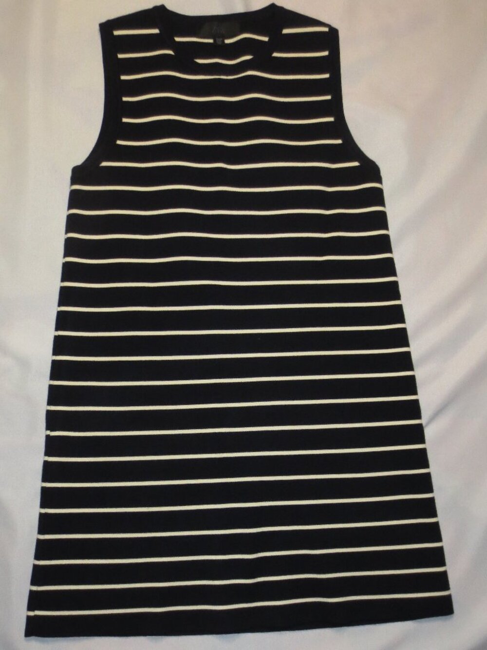 ZARA womens DRESS black SLEEVELESS cream STRIPED navy blue SHIFT mini SIZE M
